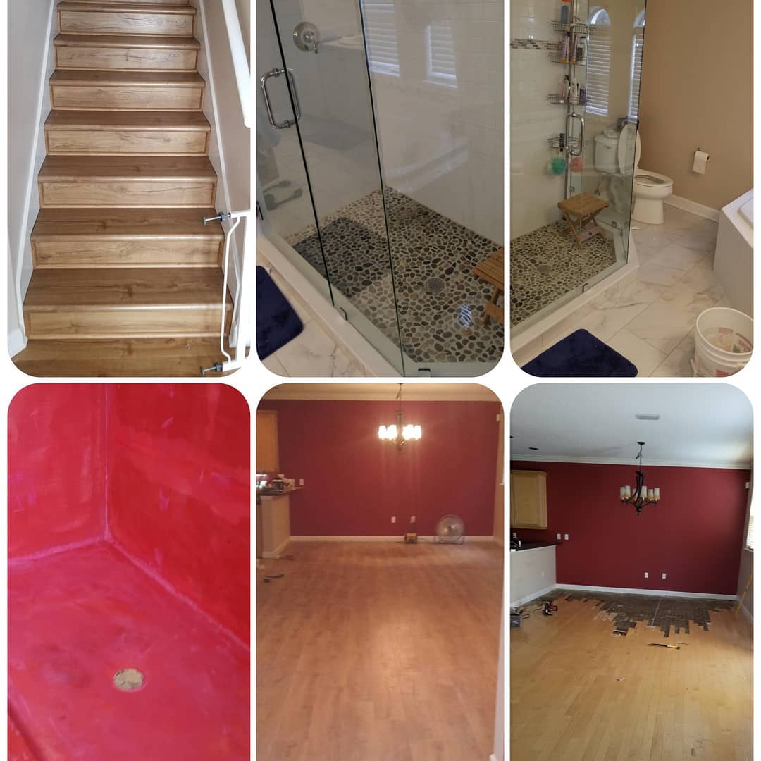 Master bathroom water-damage repair in progress — disaster restoration